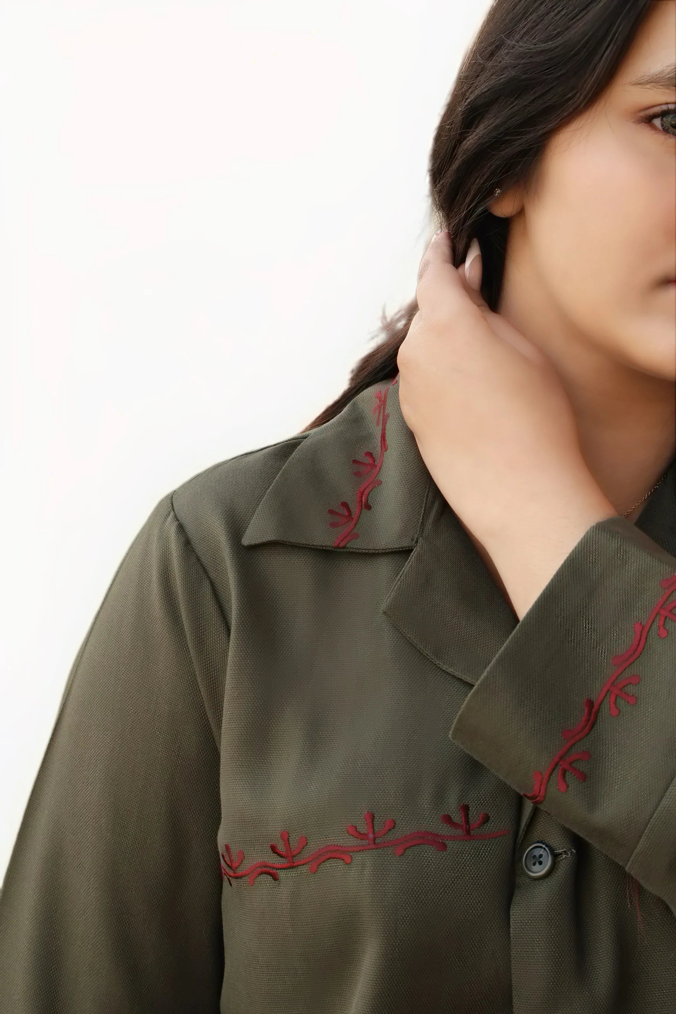 OLIVE EMBRIODERY CO ORD SET