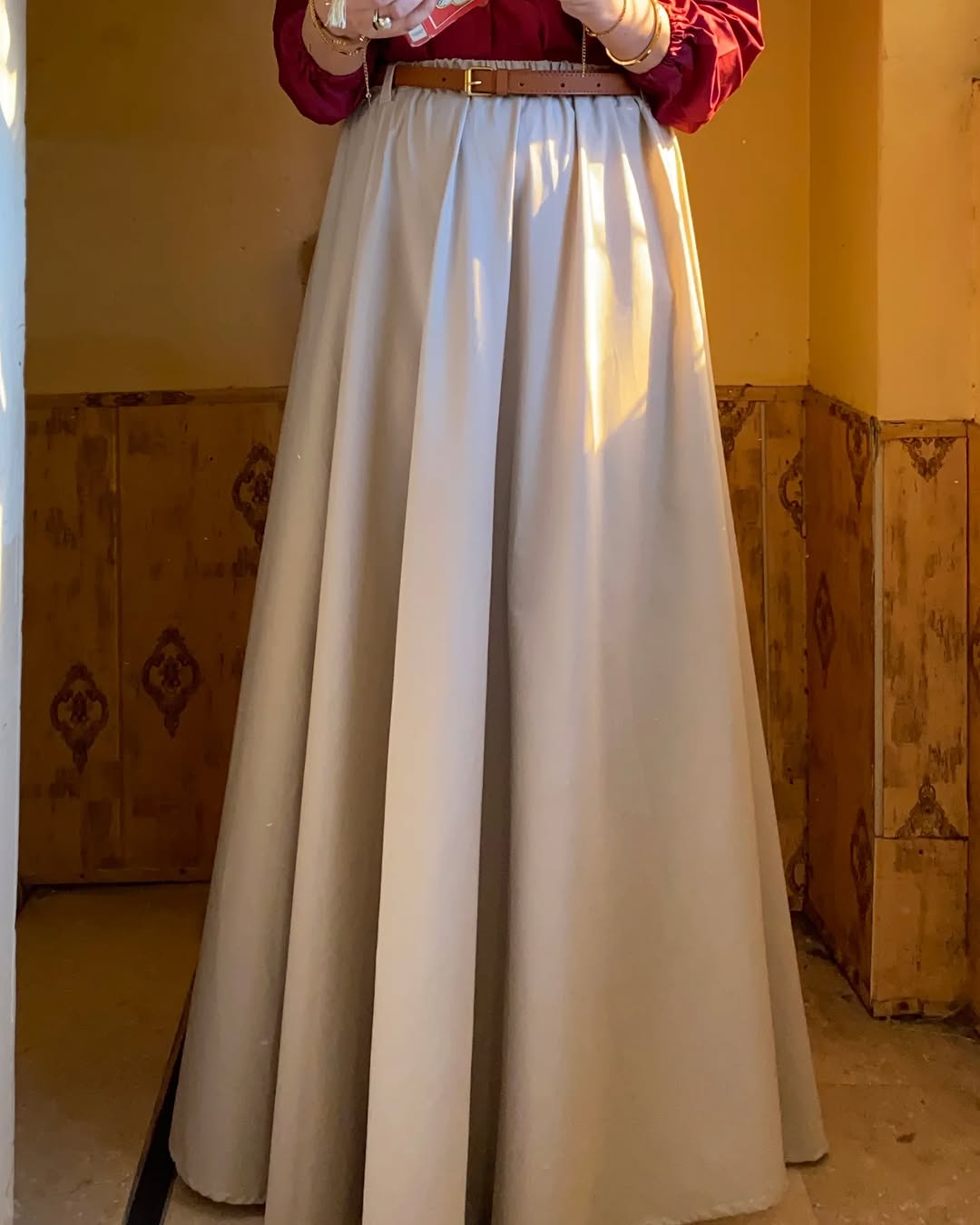MEHROON SHIRT SKIRT WITH BELT