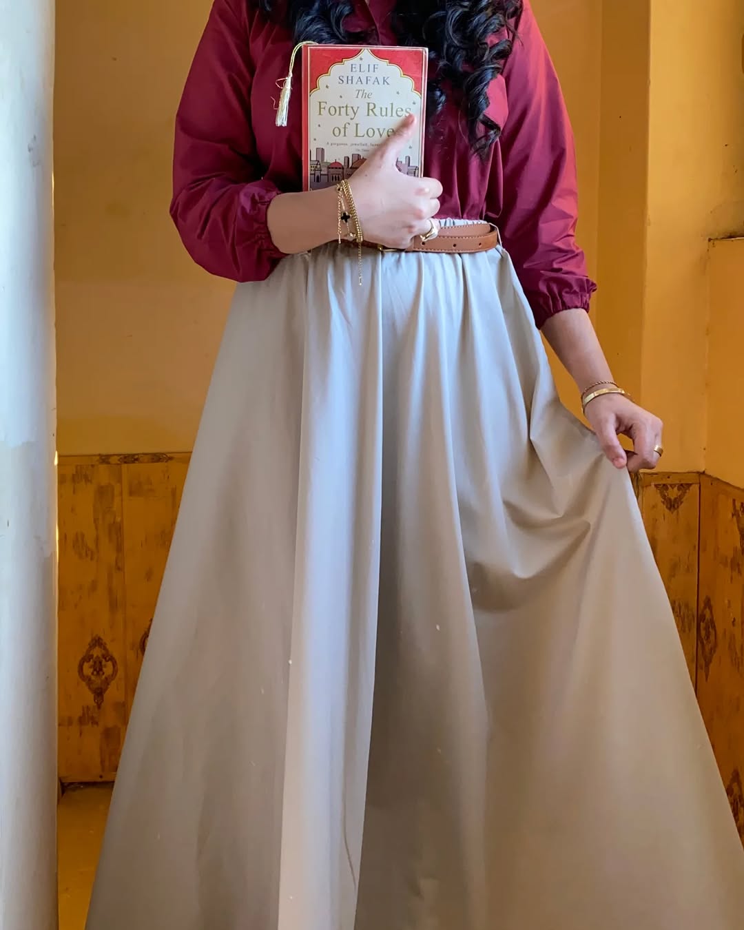 MEHROON SHIRT SKIRT WITH BELT